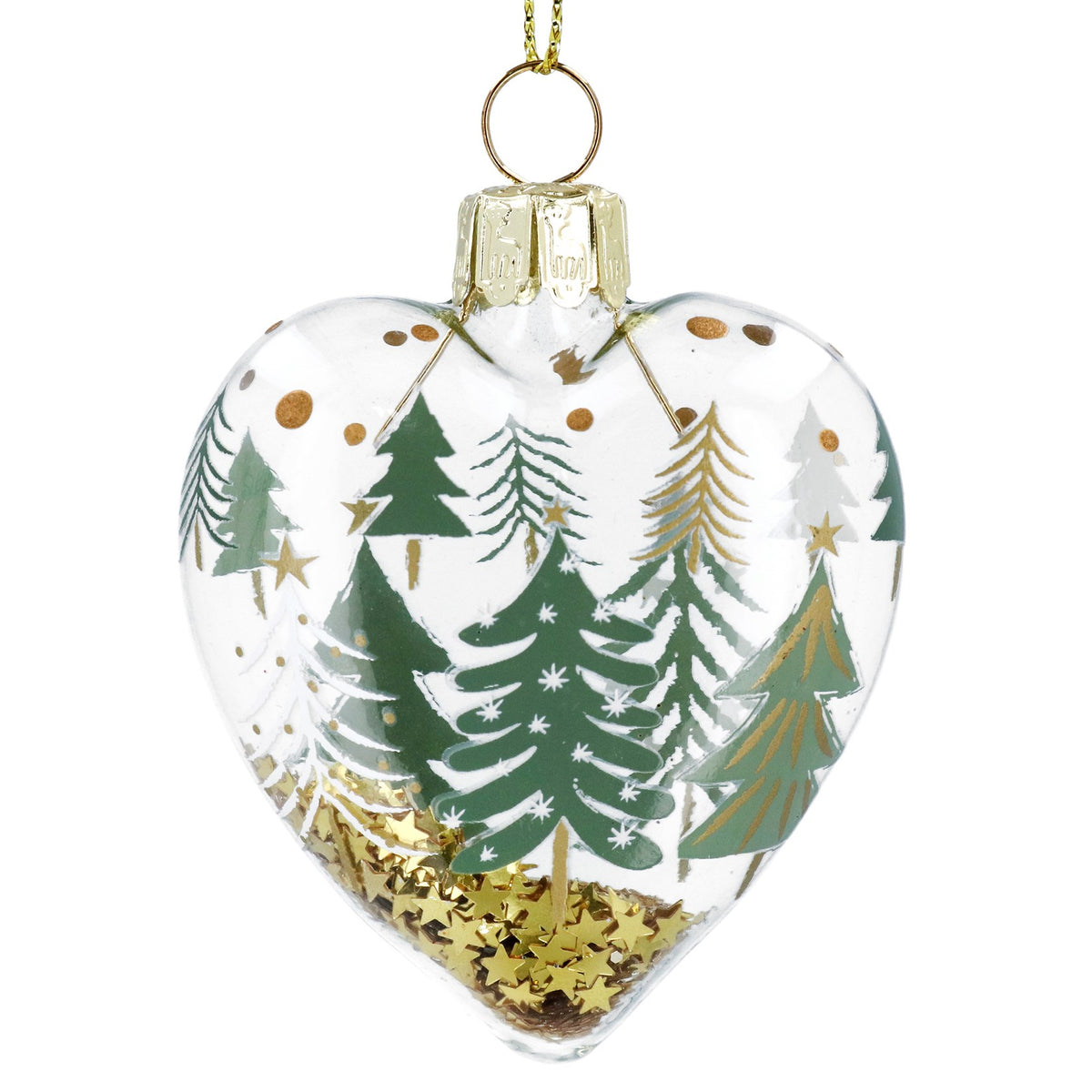 Gisela Graham Clear Glass Heart Bauble With Tree Detailing And Gold