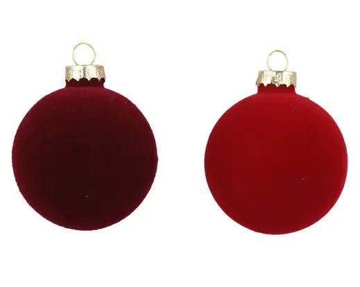 Oxblood & Red Flock Finish Glass Baubles Set of 10 - 6cm