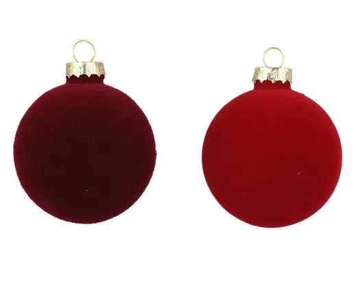 Oxblood & Red Flock Finish Glass Baubles Set of 6 - 8cm