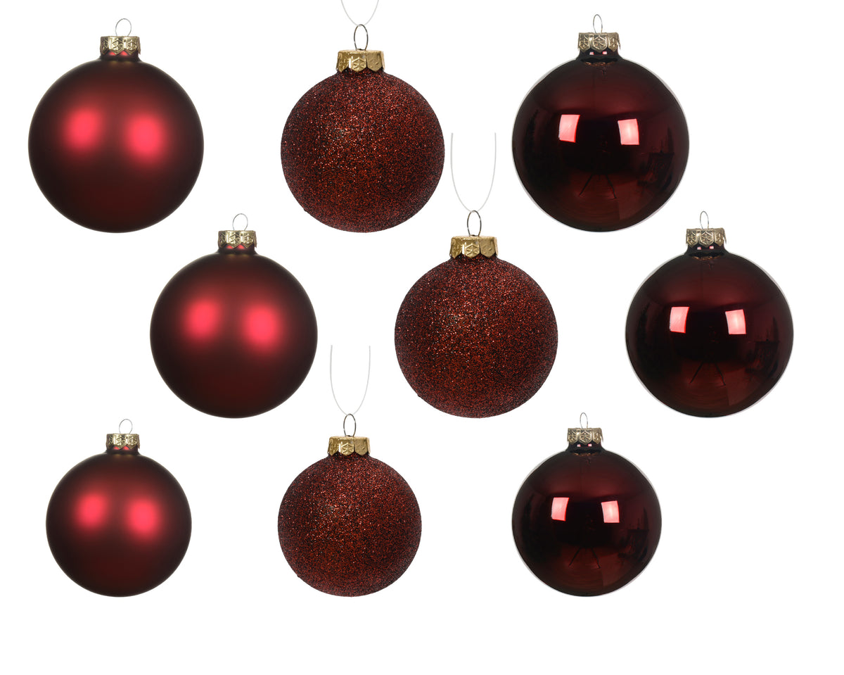 Oxblood Dark Red Glass Baubles - Set of 21