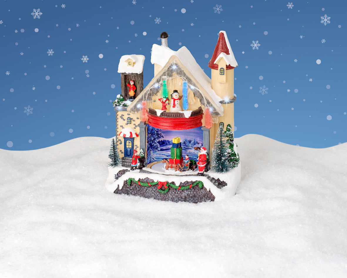 Animated Winter Castle Village Scene Battery Operated with Drop Light Micro LED Icicles