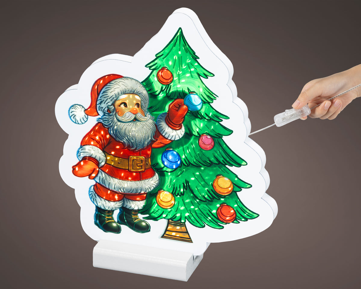 Warm White LED Infinity Lights Santa and Christmas Tree 22cm