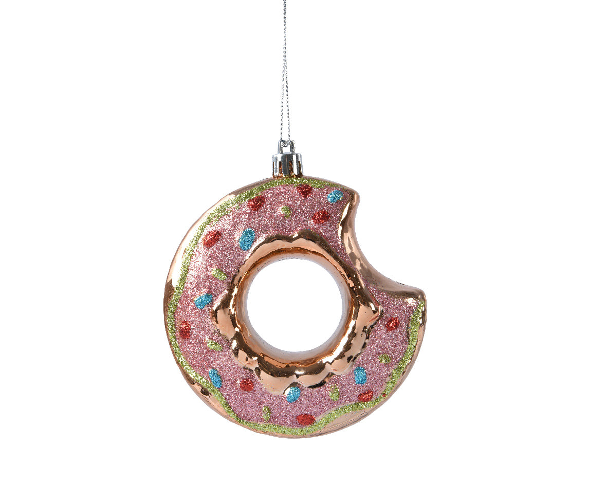 Shiny Pink Sprinkle Doughnut Hanging Christmas Tree Decoration