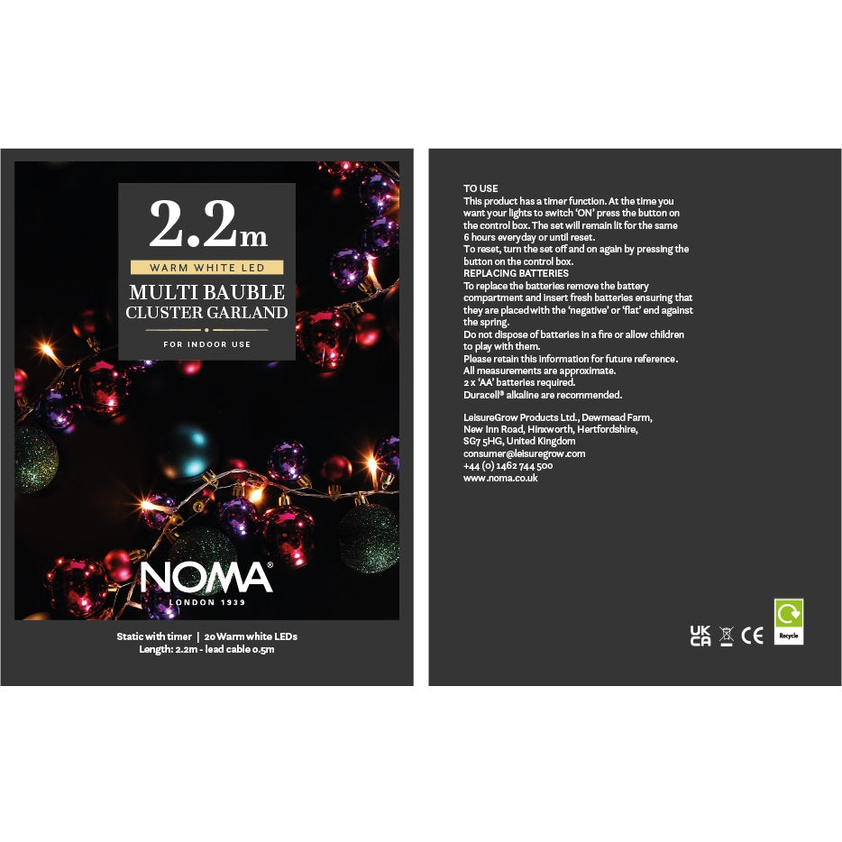 NOMA Traditional Multi Coloured Bauble Cluster Garland with Warm White LEDs