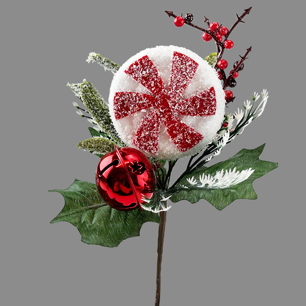 Red & White Swirl Candy Cane Bell Foliage Pick 22cm Southwood