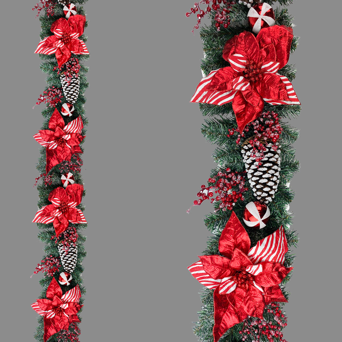 6ft Decorated Candy Cane Poinsettia Christmas Garland Southwood