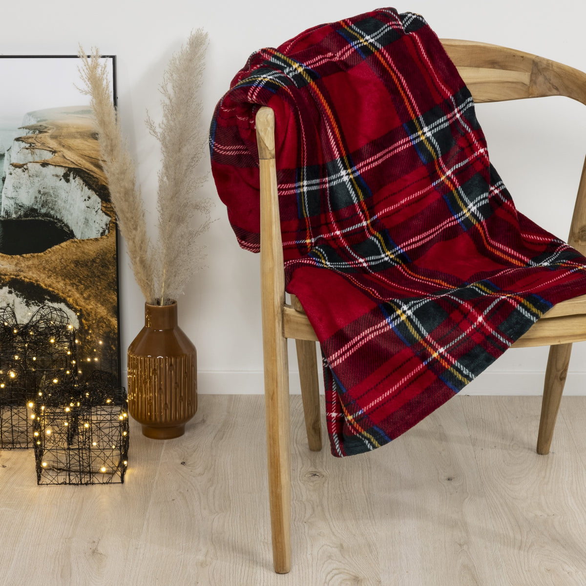 Large Christmas Red Checked Tartan Flannel Throw Blanket 150x200cm