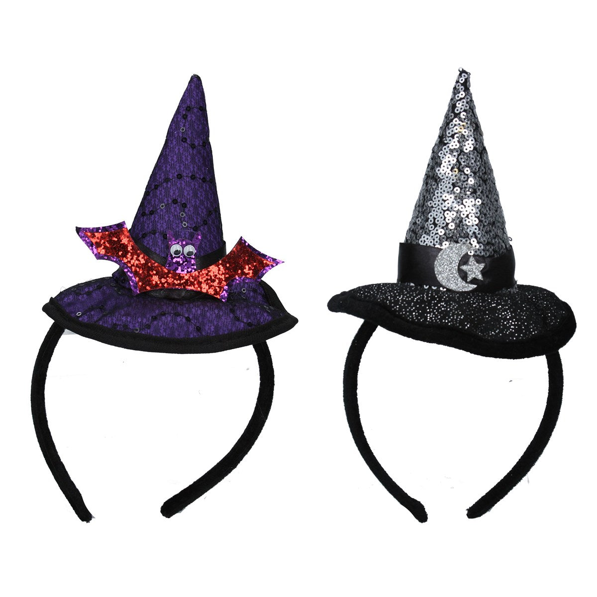 Gisela Graham Fabric Purple/Black/Silver Witch Hat Headband - 24cm