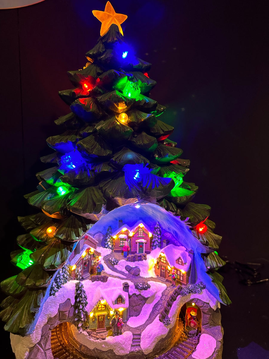 Large LED Hand Painted Christmas Tree Village Scenery with Sound & Ani