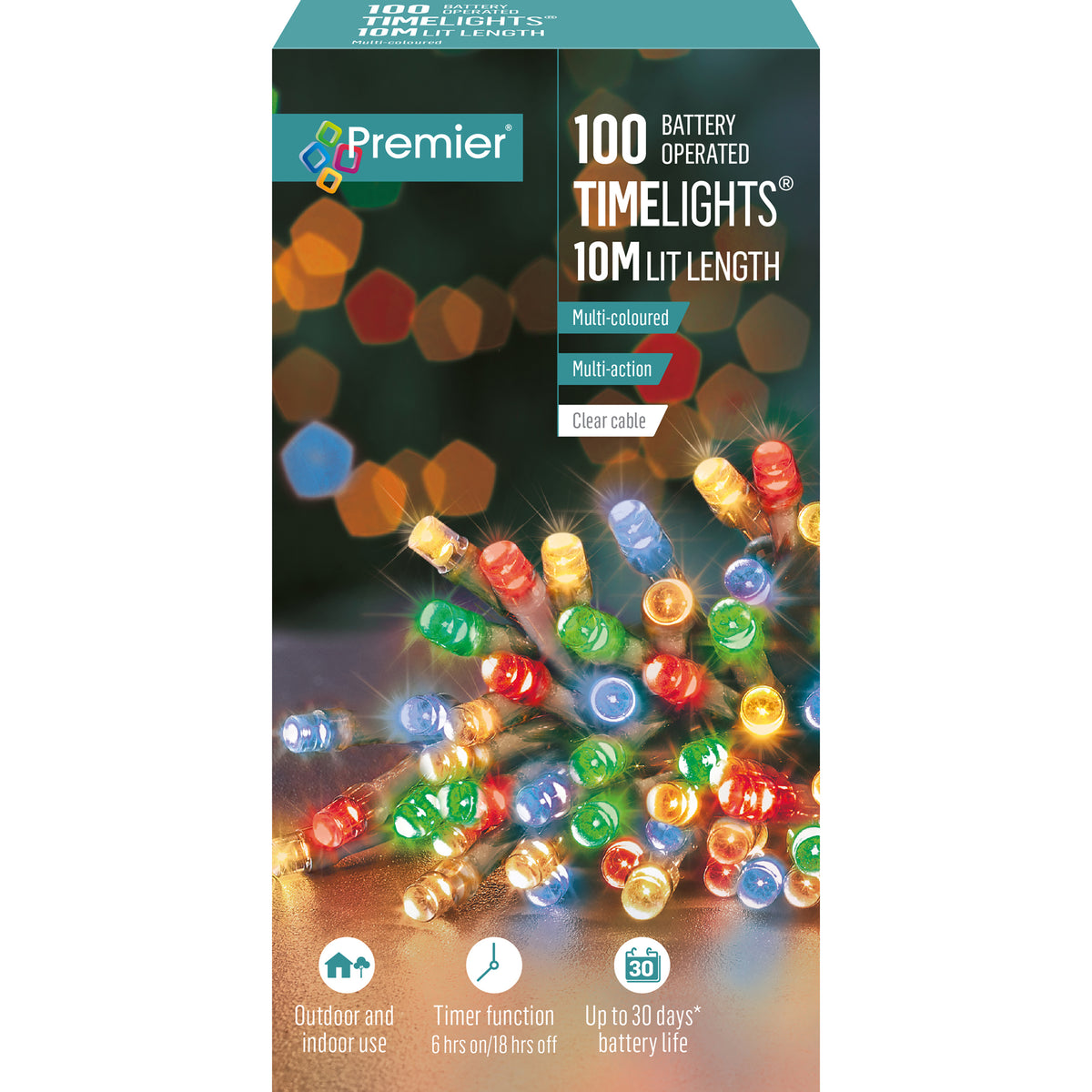 Battery Operated Multi Action Multi Coloured LED Timelights Clear Cable