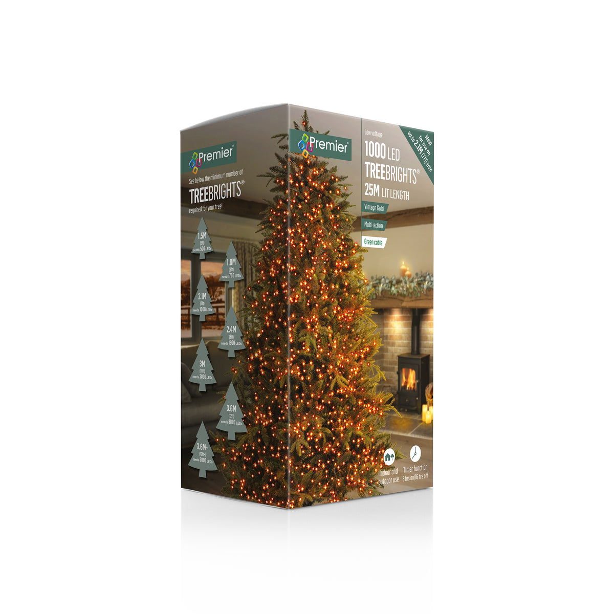 Premier Vintage Gold Multi Action LED Tree Brights Timer Christmas Tre ...