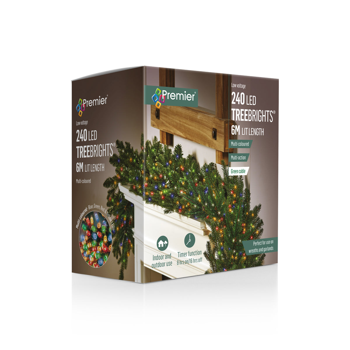 Premier Multi Coloured Multi Action LED Tree Brights Timer Christmas T ...
