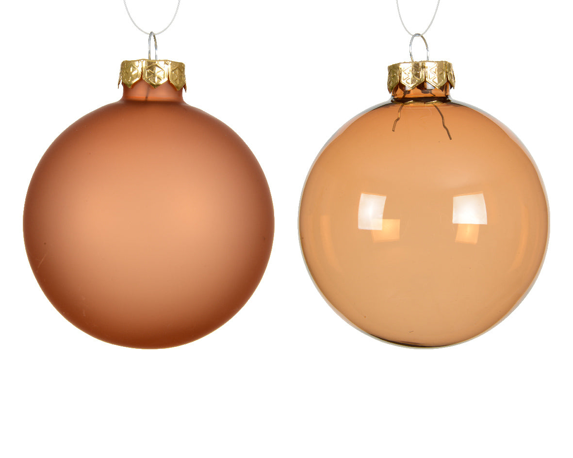 Brandy Transparent Glass Shiny & Matte Baubles 8cm - Box of 4
