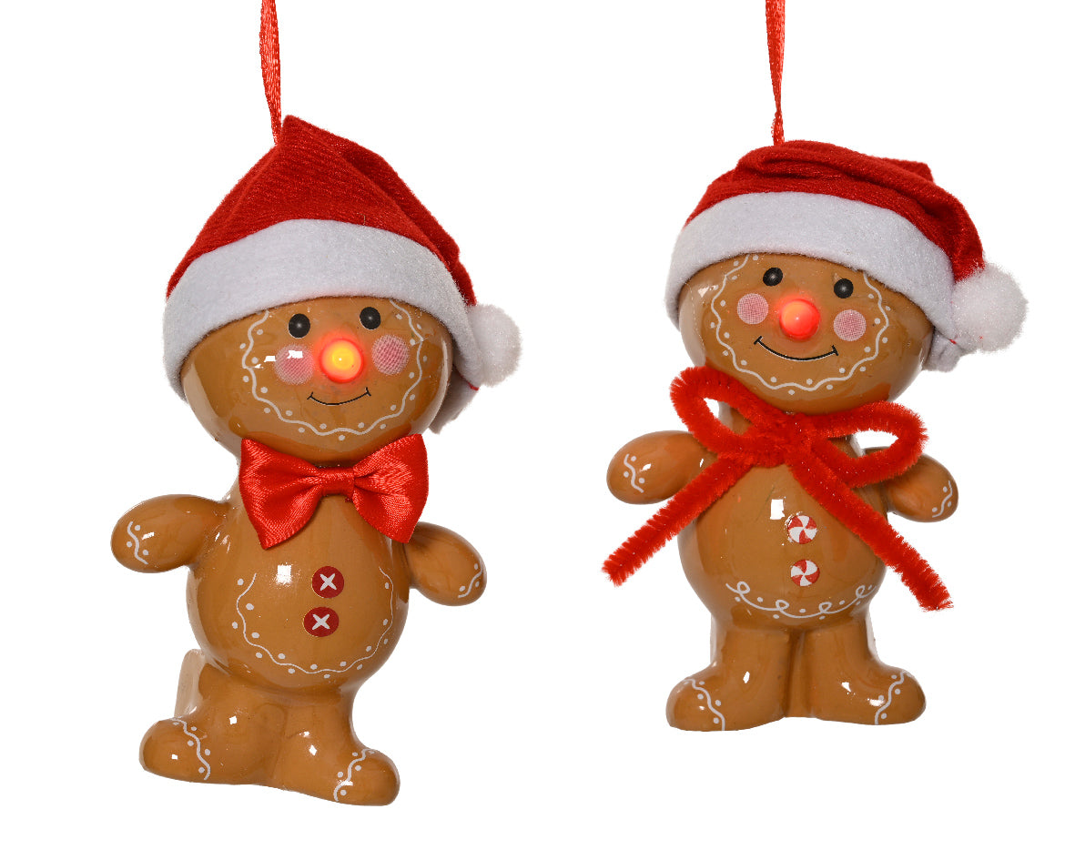 LED Gingerbread Man Flashing Nose Bauble