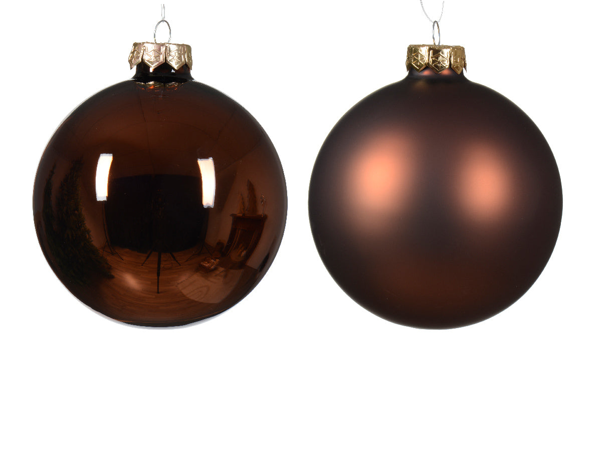 Large Espresso Glass Shiny & Matte Christmas Baubles 10cm - Box of 4
