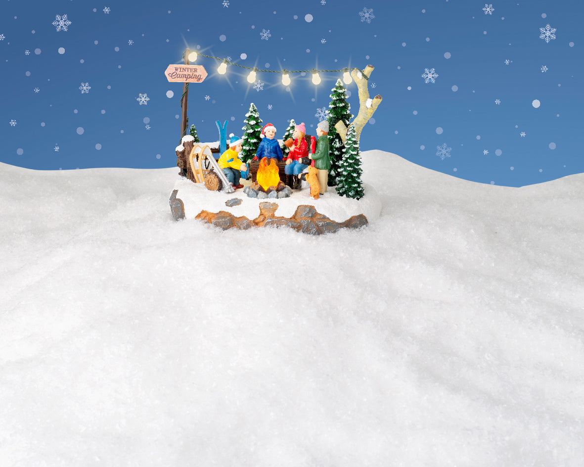 Lumineo Christmas Village Flame Effect Winter Camping with Lights