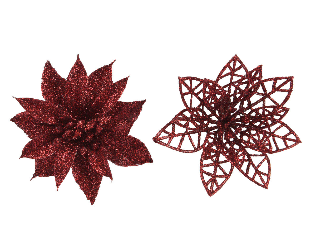 Clip On Oxblood Flower Head with Glitter Finish - Box of 3