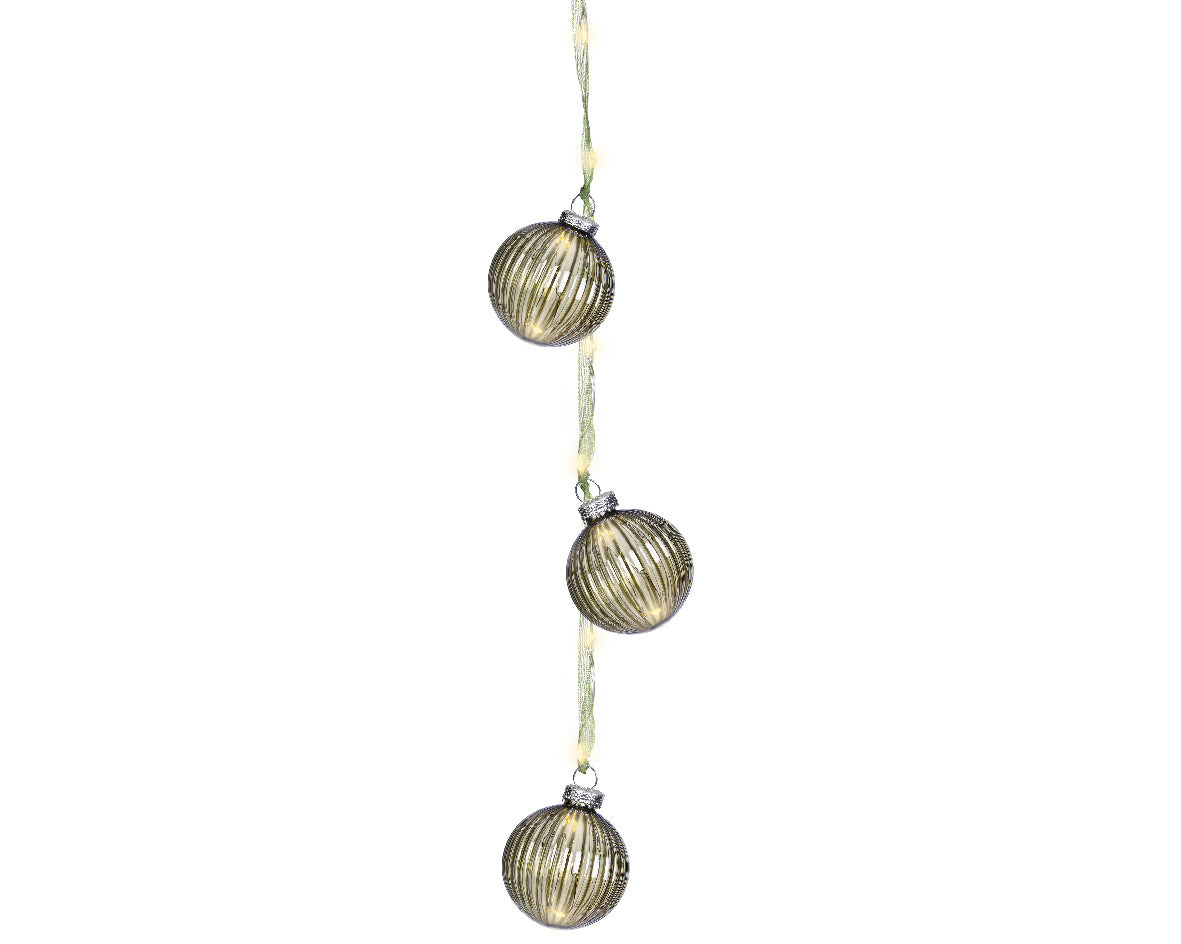 Warm White Micro LED Bauble Light Bundle with Green Ribbon - 28cm 15 LEDs