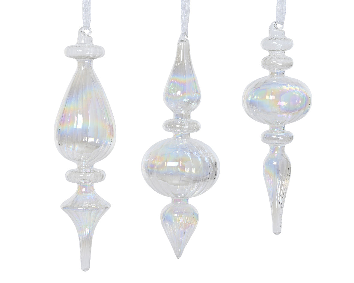 Clear Glass Hanging Finale Bauble with Iridescent Finish - 22cm