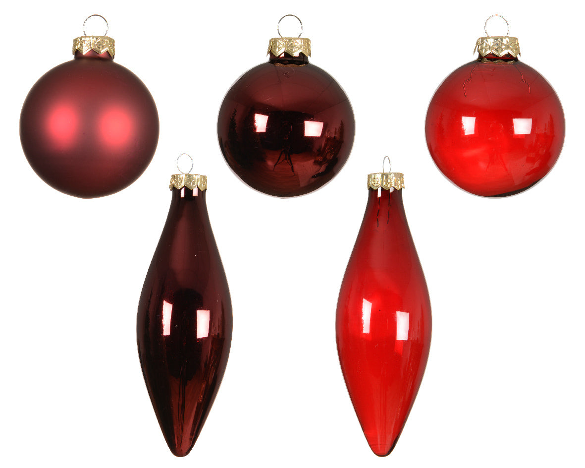 Oxblood Assorted Shaped Glass Baubles - Box of 10