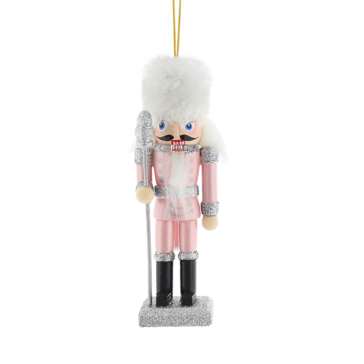 Wooden Pink & Silver Nutcracker Christmas Tree Decoration