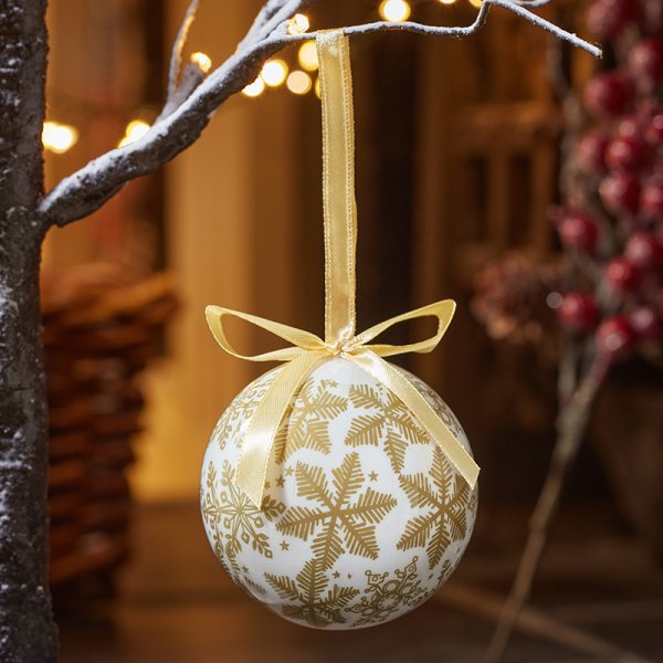 Vintage Snoflakes Gold & White Christmas Single Bauble