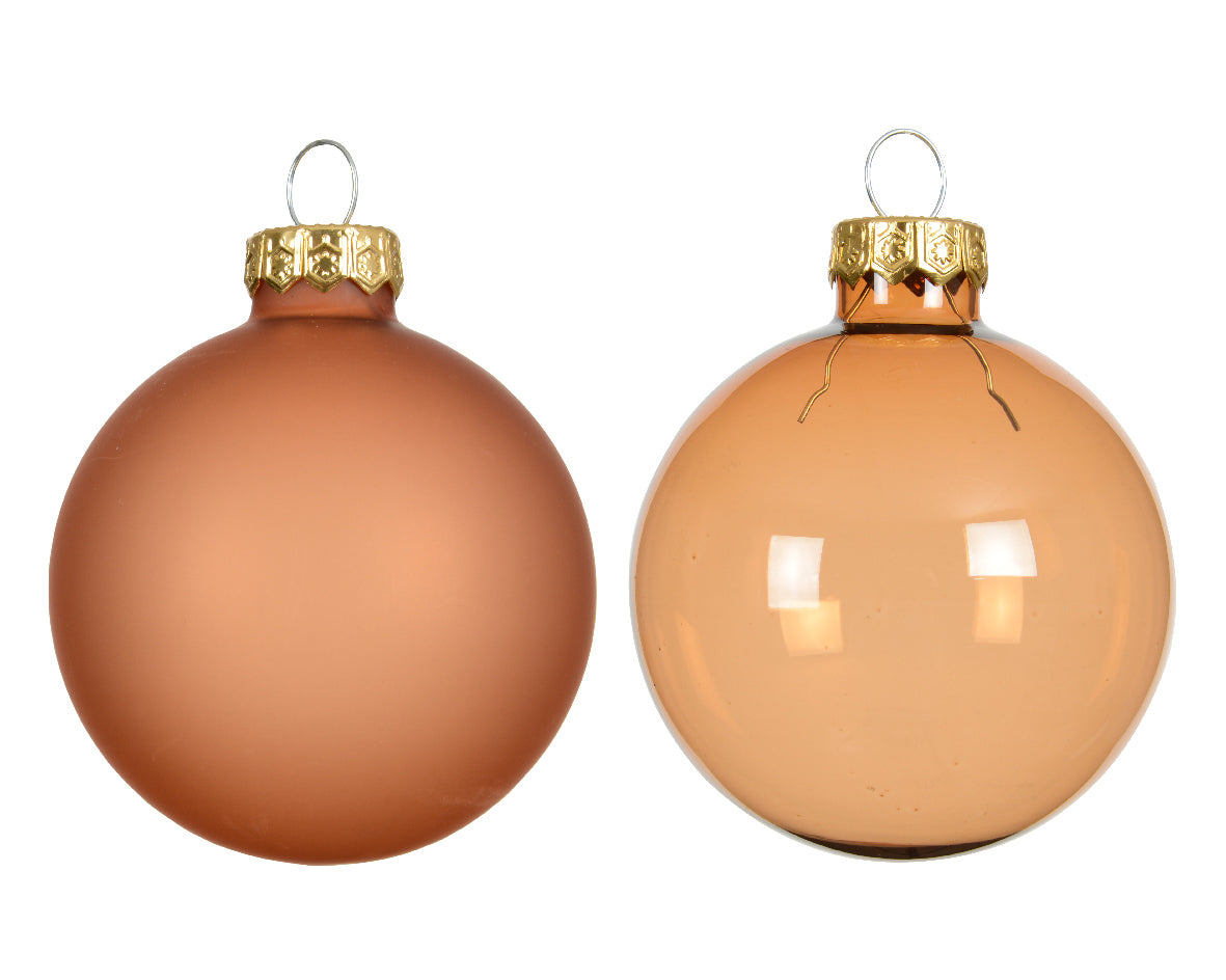 Brandy Transparent Glass Shiny & Matte Baubles 6cm - Box of 6