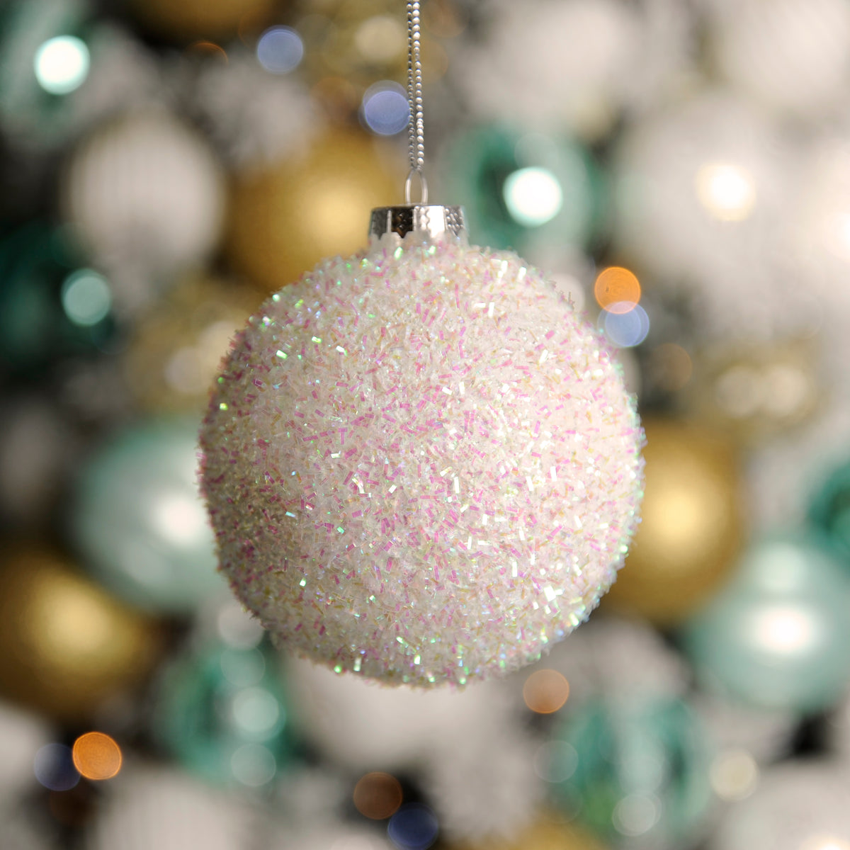 Iridescent Tinsel Glass Bauble - 9cm