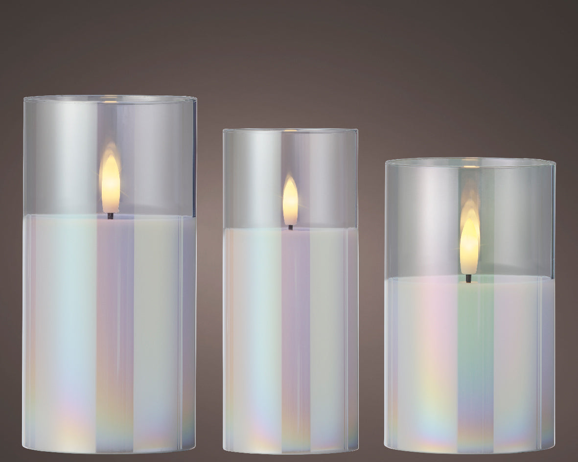Set of 3 Iridescent Battery Operated Warm White LED Indoor Candle Mix