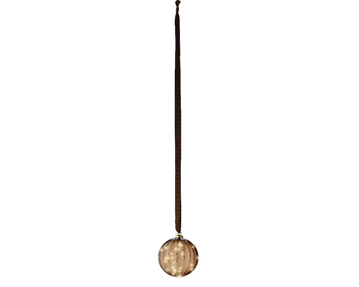 Warm White Micro LED Bauble Light with Brown Ribbon - 14cm 30 LEDs