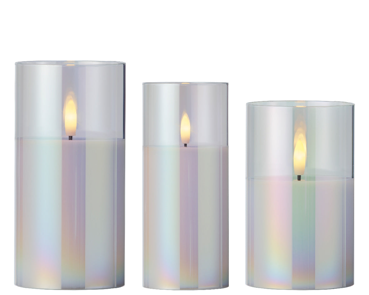 Set of 3 Iridescent Battery Operated Warm White LED Indoor Candle Mix