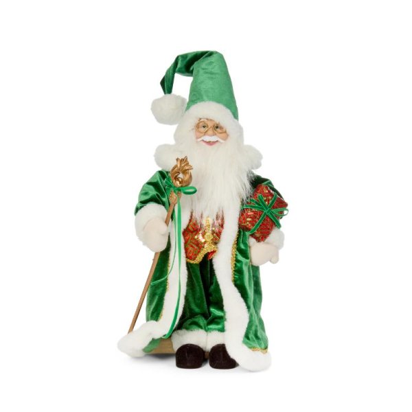 Regal Santa in Emerald Coat with Golden Staff - 45cm