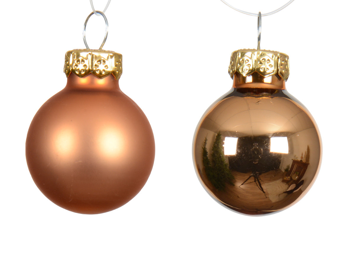 Brandy Glass Shiny & Matte Mini Baubles 2.5cm - Box of 24