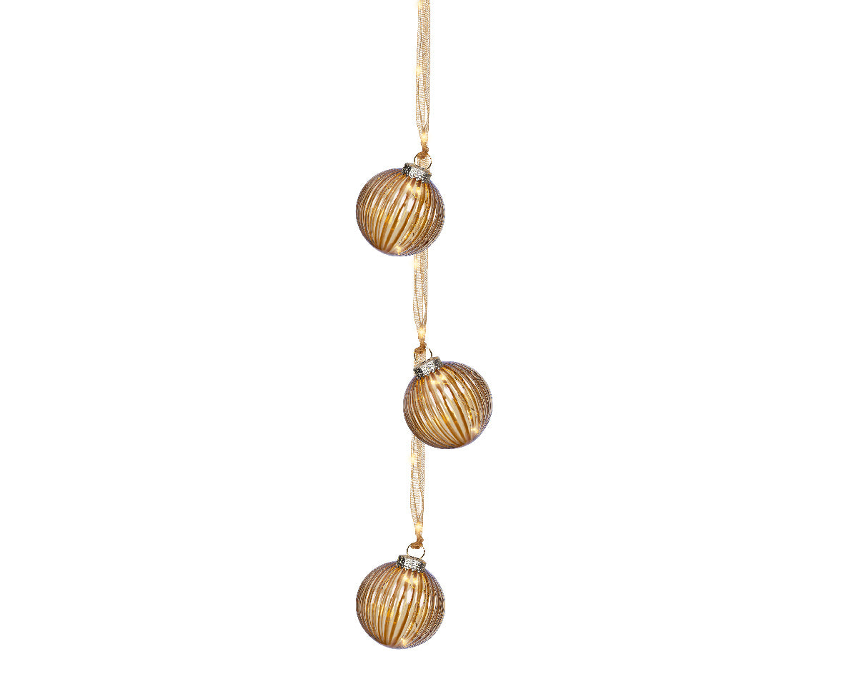 Warm White Micro LED Bauble Light Bundle with Brown Ribbon - 28cm 15 LEDs