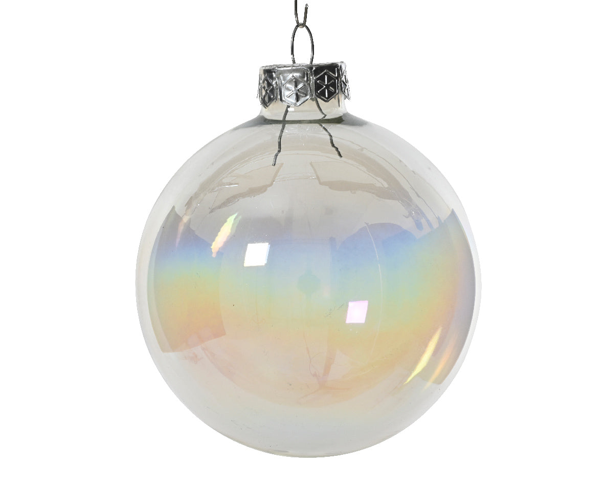 Clear Transparent Iridescent 8cm Glass Baubles - Box of 6