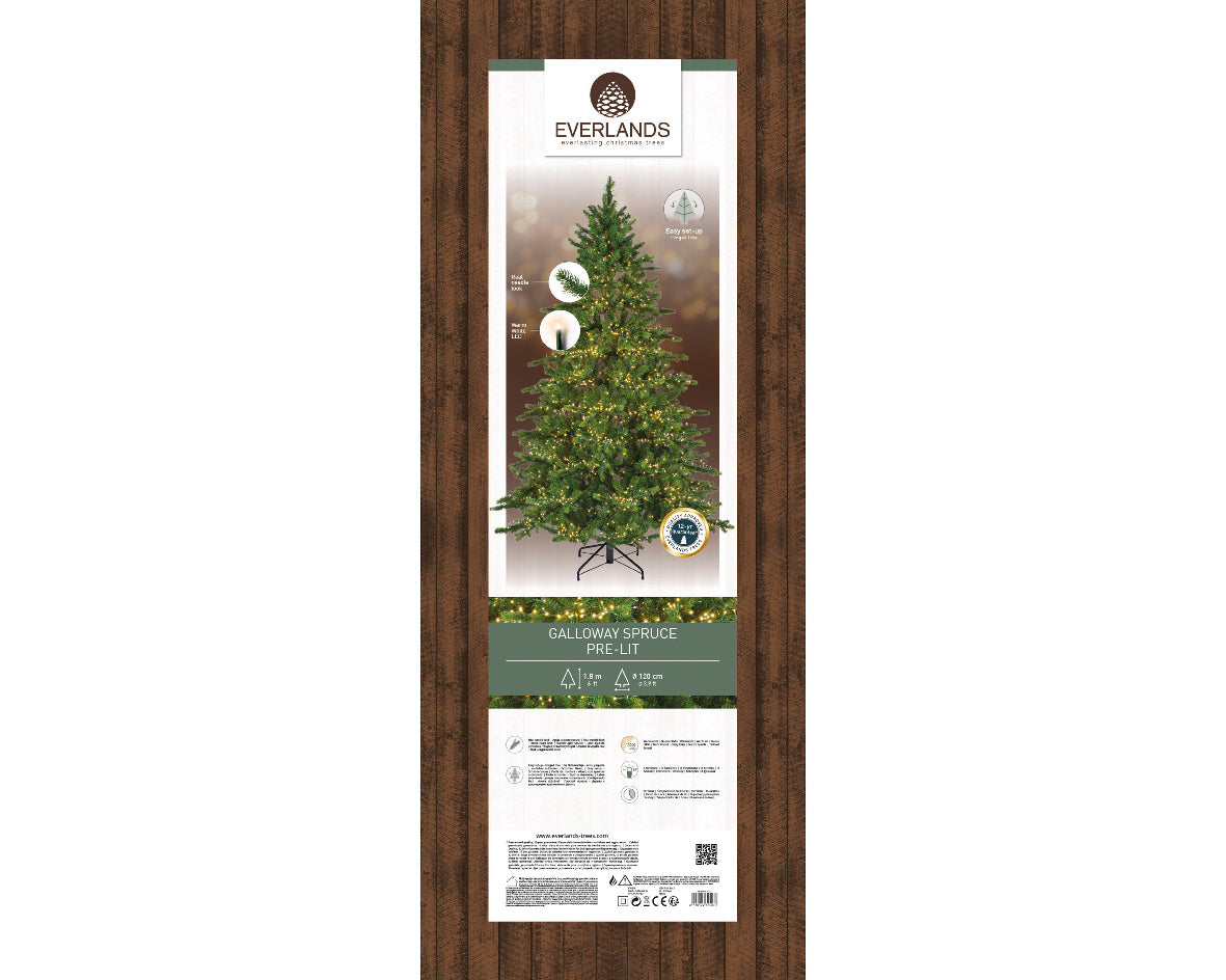 Everlands Galloway Spruce 180cm 6ft Pre-Lit Cluster Light Artificial Christmas Tree with 3000 LEDs