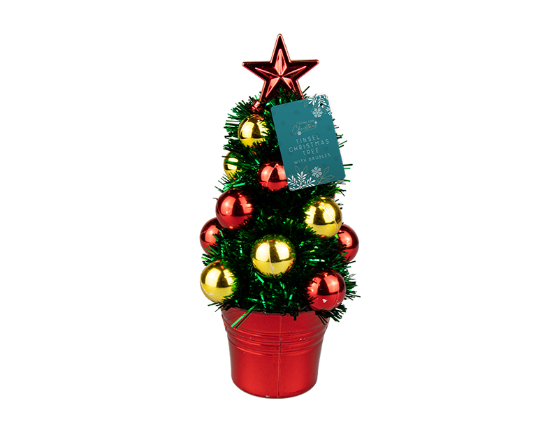Adorable Mini Decorated Tinsel Christmas Tree in Pot 19cm Southwood