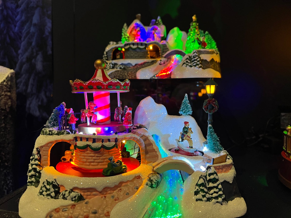 Animated LED Christmas Village Scene with Rotating Train Southwood