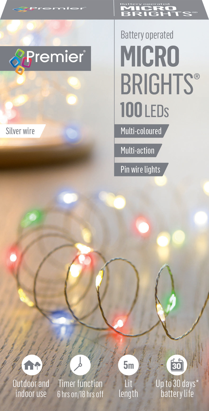 Battery Operated Multi Coloured Multi Action Pin Wire Microbrights with Timer