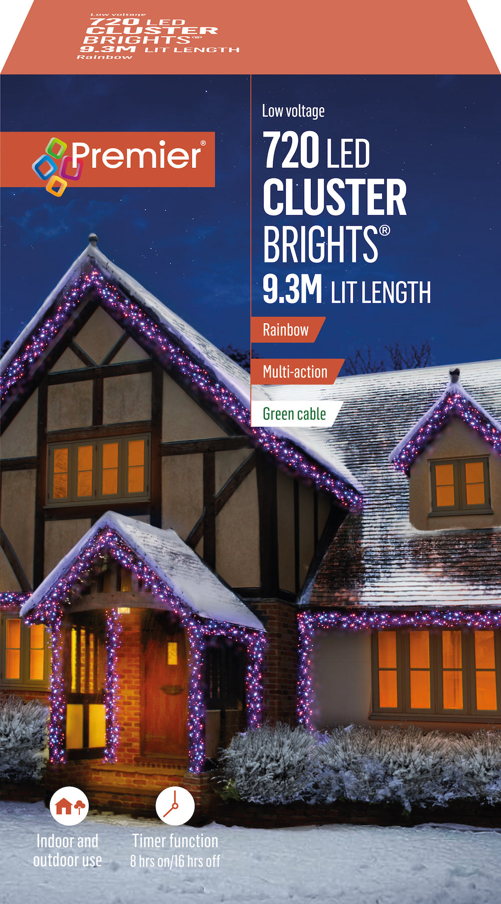 Premier - Rainbow - Purple, Pink, Turquoise & Orange LED Multi Action Christmas Cluster Lights Cluster Brights