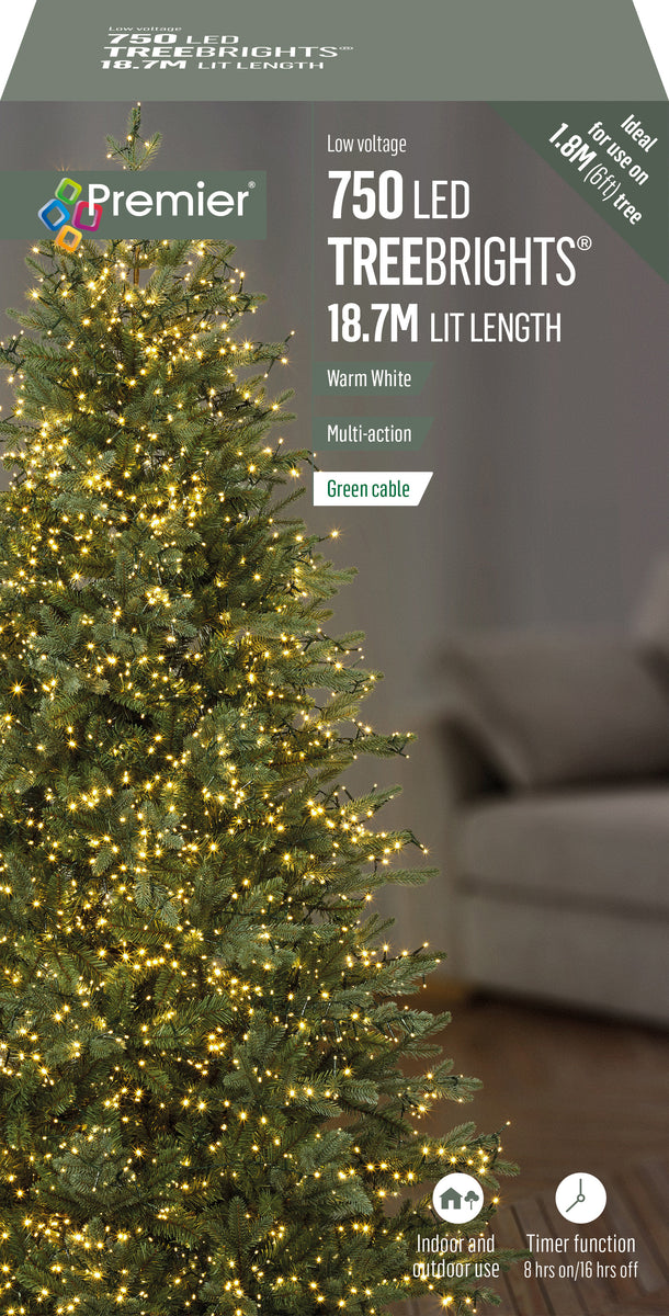 Premier Warm White Multi Action LED Tree Brights Timer Christmas Tree ...