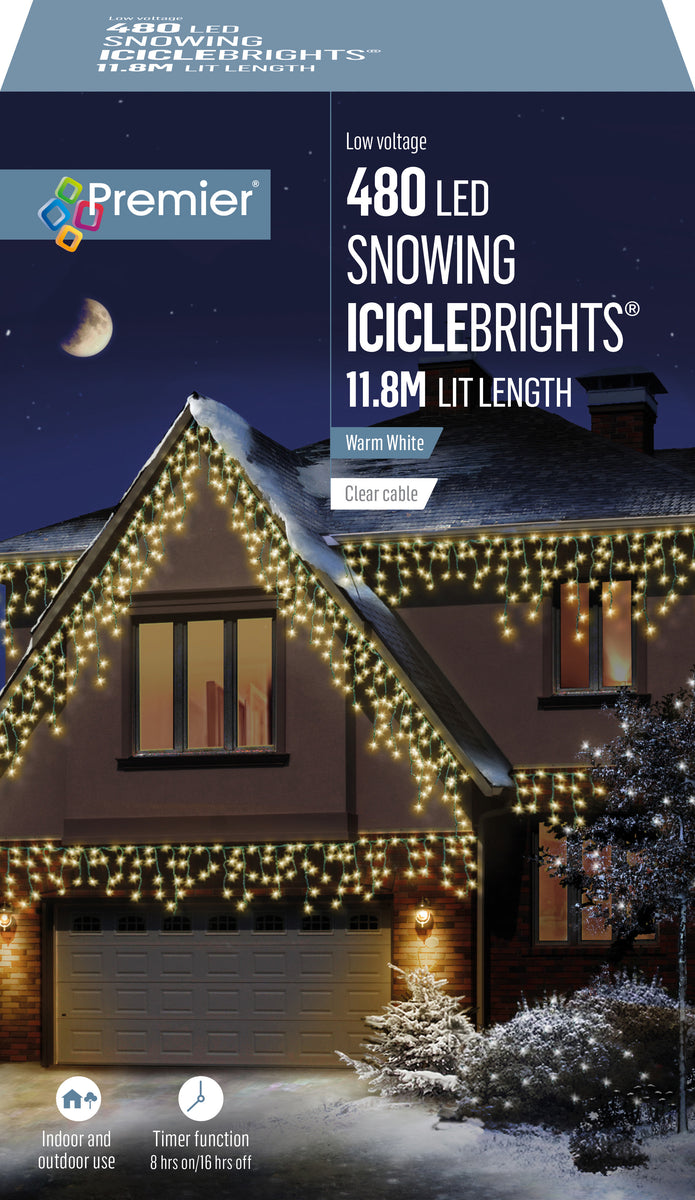 Premier Warm White Snowing Iciclebrights Icicle Lights with Timer