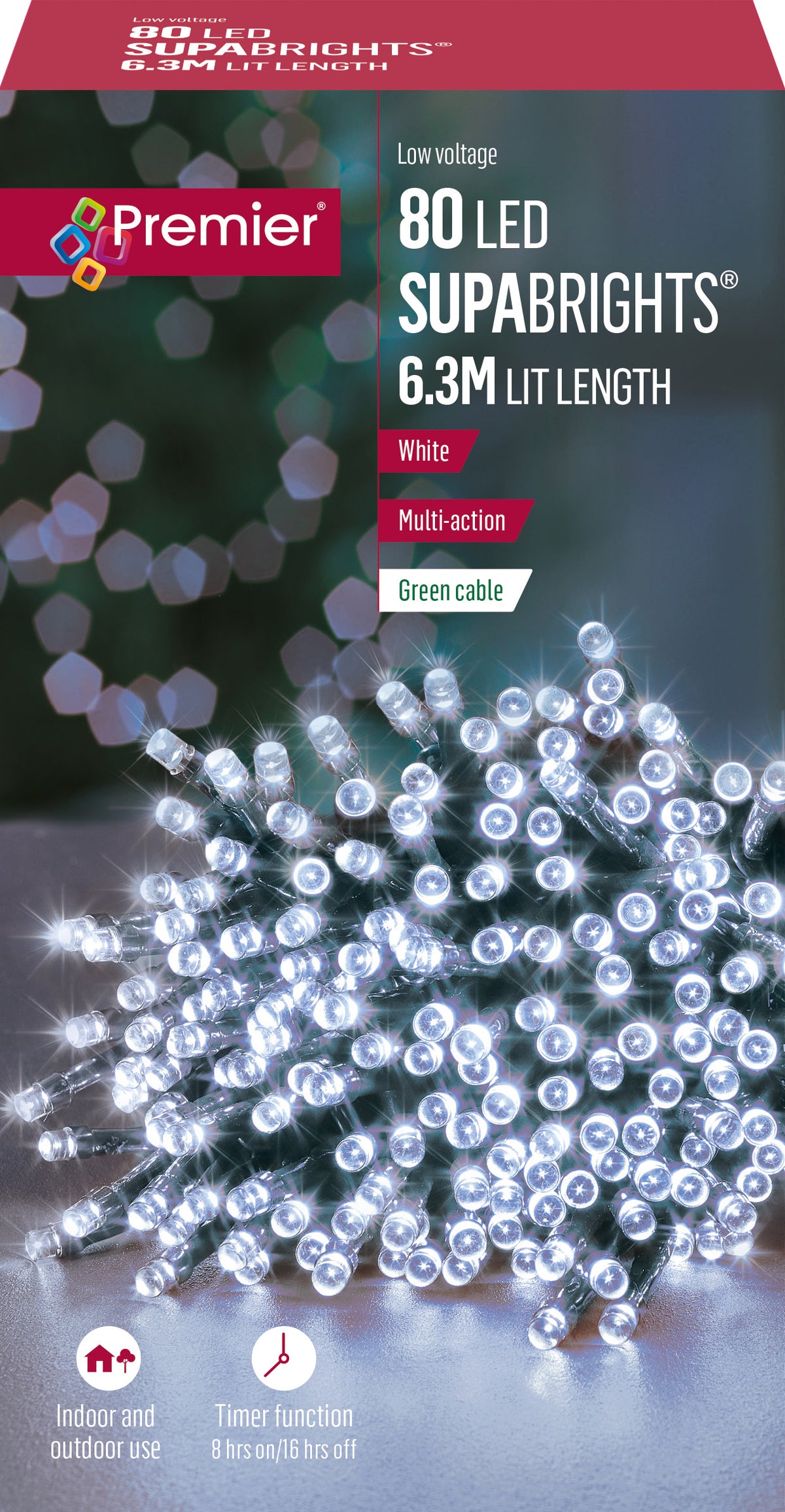 Premier - Cold / Cool White LED Multi Action SupaBrights Christmas Lights