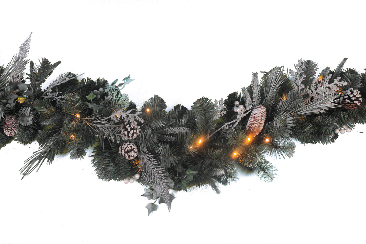 PreLit LED Frosted Woodland Christmas Garland 6" / 180cm Southwood