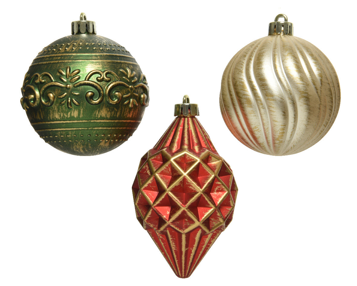 Golden Shatterproof Antique Paint Mix Baubles- Box of 9