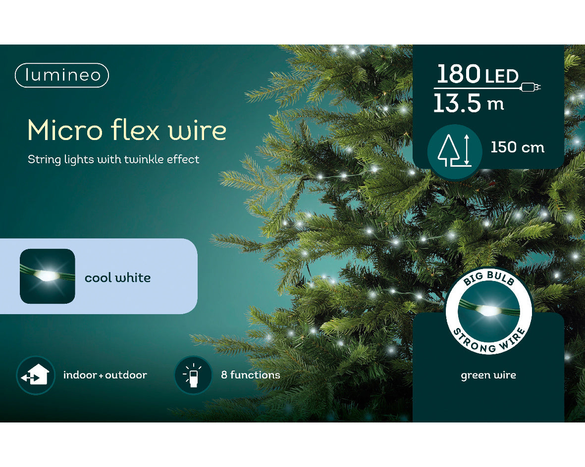 Cool White Micro LED Flex String Lights with Green Cable
