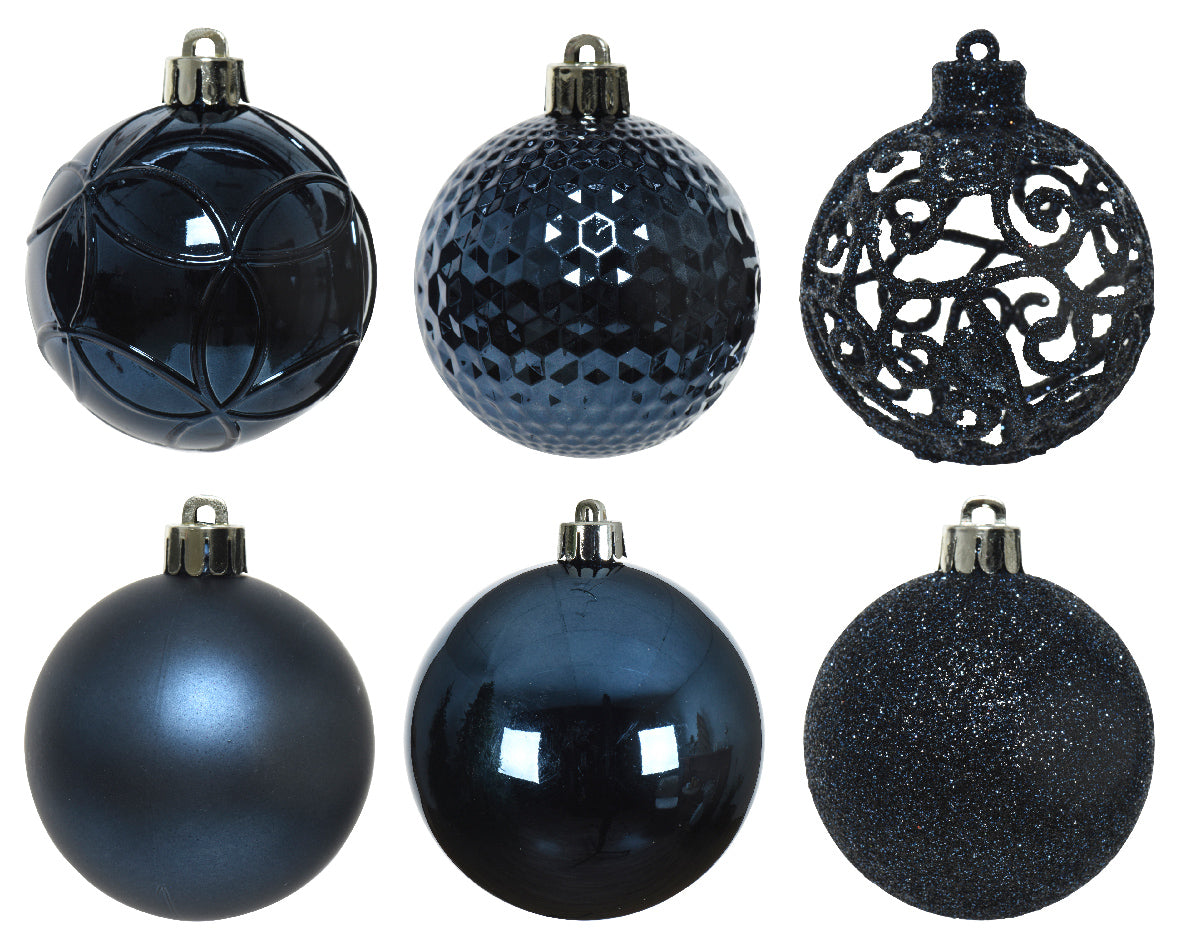 Night Blue Mixed Tube of 37 Shatterproof Baubles