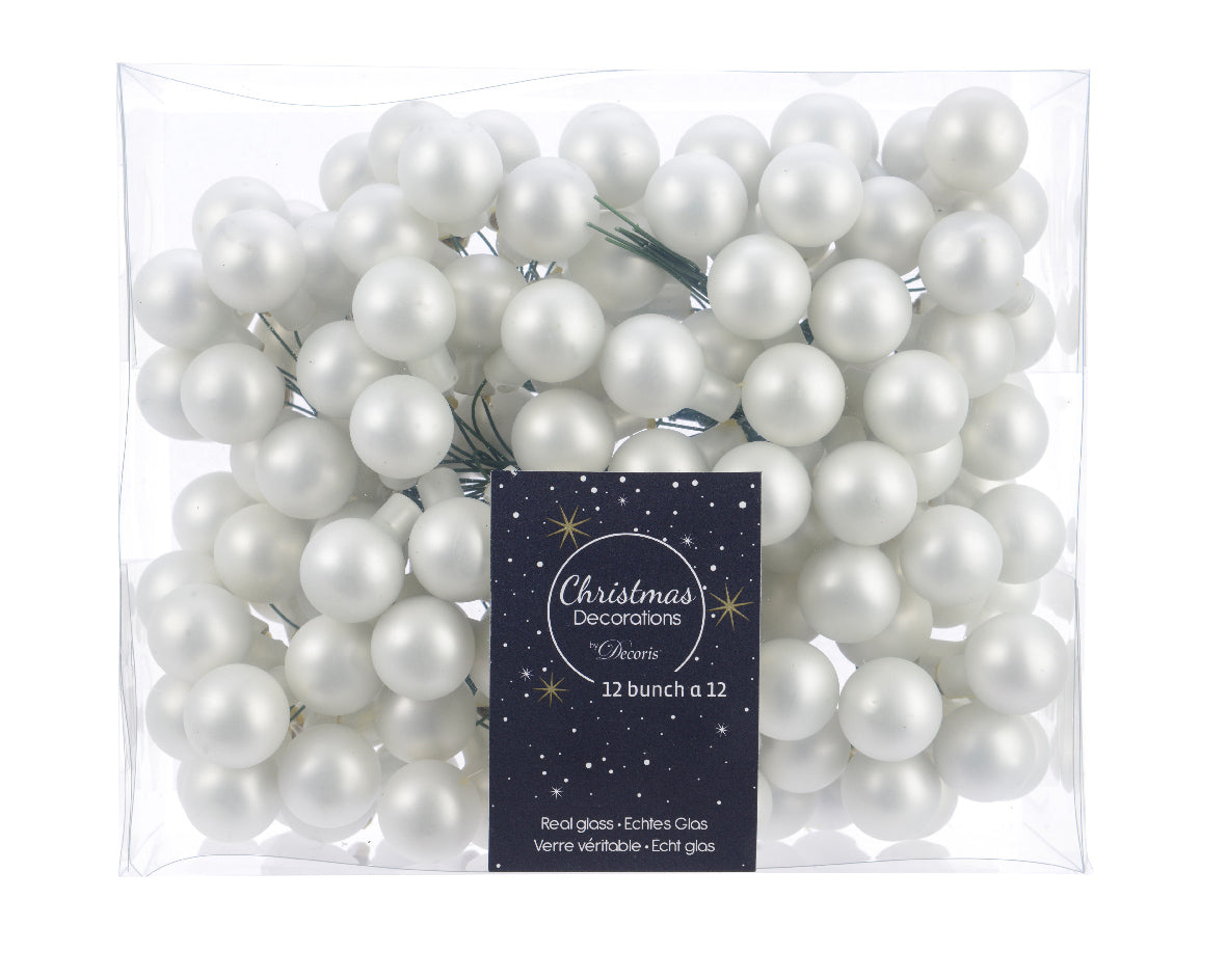 Winter White Mini Glass Baubles on a Wire - Bunch of 10 (2cm) - Matt Finish