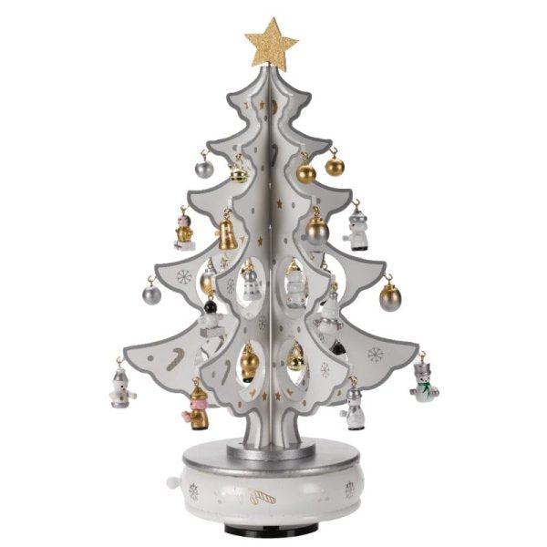Musical Wooden Silver & White Christmas DécoTree Spinning Ornament