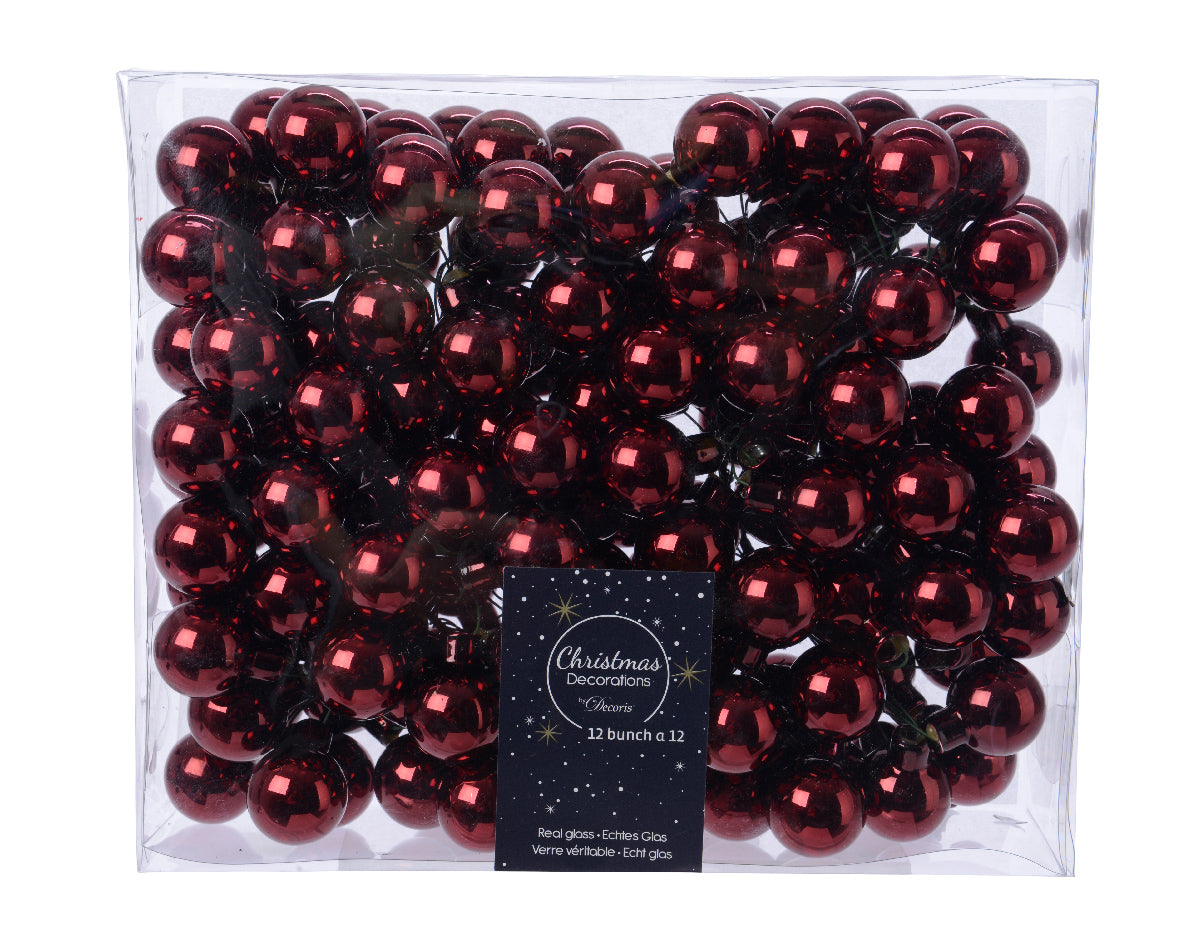 Oxblood Mini Glass Baubles on a Wire - Bunch of 10 (2cm) - Shiny Finish